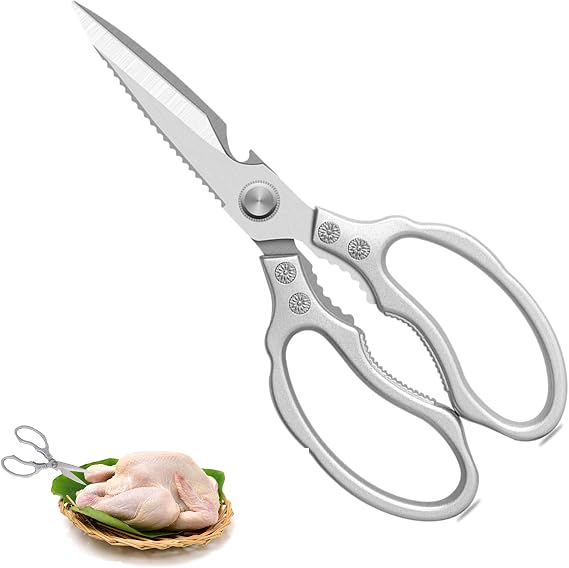 Professional Heavy Duty Multi-Purpose Kitchen Scissors with Sharp Stainless Steel Blades and Ergonomic Handles for Cutting Chicken, Fish, Meat, Poultry, Vegetables, Herbs, Bones, Nuts, Barbecue