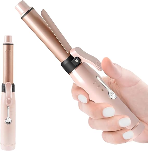 Pink Cordless Curling Wand 19mm Ceramic Mini Hair Curler for Travel