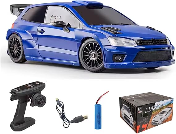 Mini RC Drift Car, 1/28 Scale 4WD 2.4GHz Full Proportional Remote Control Racing Car with LED Lights10KM/H Speed Hobby Gift for Adults Beginner (LD2801)