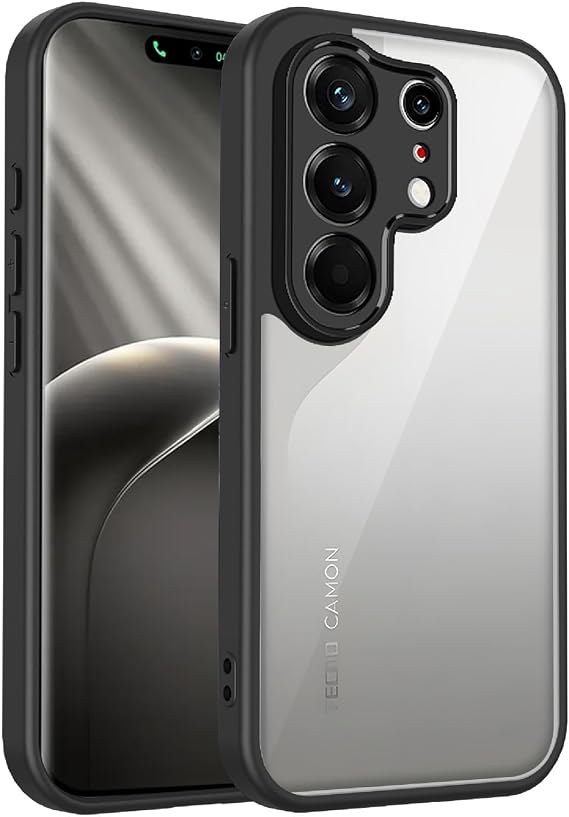 Case Compatible with Tecno Camon 50 Ultra, Shockproof Soft TPU Bumper & Hard PC Back Cover, Anti-Scratch HD Clear Slim Protective-Black