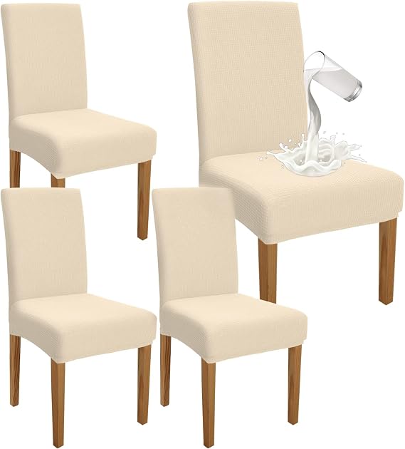 Granbest Premium Waterproof Dining Chair Covers Set of 6, Elastic High Back Chair Slipcovers for Dining Room, Washable Removable Chair Protector for