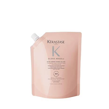Kérastase Gloss Absolu Bain Crème Hydra-Glaze Shine Shampoo for Thick Hair & Curls Anti-Frizz Hair Care with Hyaluronic for Men and Women Volume & Moisturising Shampoo Refill 500 ml
