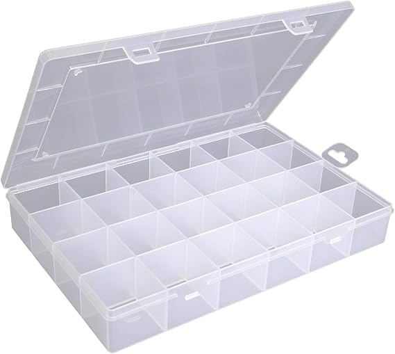 hünersdorff 601500 Assortment Box Assortment Box PP Eco with 24 Compartments Sturdy Sorting Box for Screws and Other Small Parts Fixed Compartments 23.3 x 33.9 x 5.8 cm Transparent