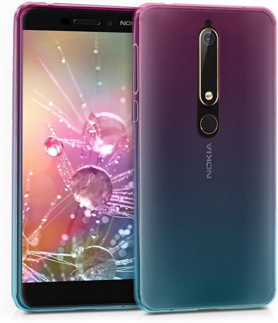 kwmobile Case Compatible with Nokia 6.1 (2018) - Case Transparent Gradient Phone Cover - Bicolor Dark Pink/Blue/Transparent