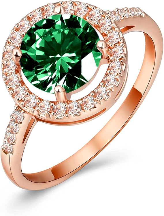 14k ローズ イエローゴールド 天然エメラルド リング 婚約 ウェディング Cz バンド 女性用