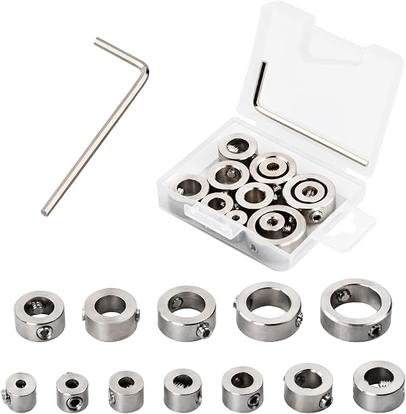 12 Pcs Drill Stop Bit Limit Ring, 3-16 mm Drill Bit Depth Stop Collars with Hex Wrench, Stainless Steel Silver Spacing Ring Positioner Locator, Adjustable Drill Positioner for Woodworking