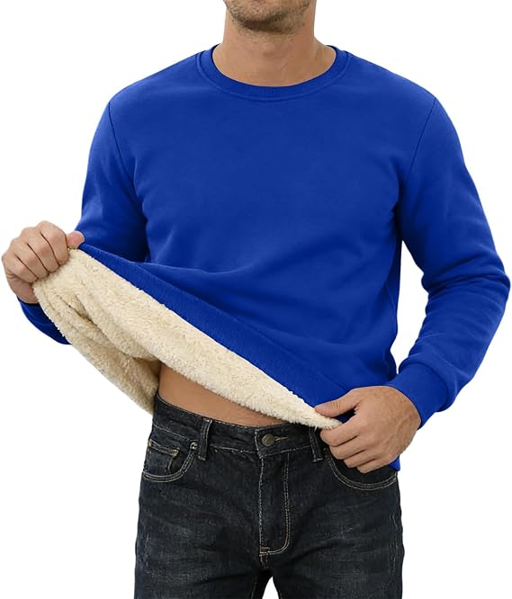 Generisch Warm Comfortable Crew Neck Sweatshirt Thick Wool Underlay for Men (Blue, L)
