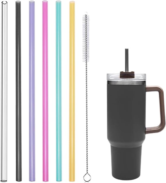 Pack of 6 Straws for Stanley Cup, Stanley Cup Accessories, Reusable Coloured Straw Set, Tritan Straw Suitable for Stanley Cup 40/30 oz, with 1 Cleaning Brush, BPA-Free (30.5 cm x 1 cm)