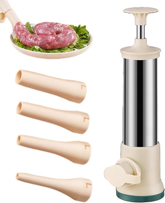 Sausage Stuffer | Stainless Steel Sausage Filler | Manual Sausage Machine | Home Made Sausage Maker Machine with 4 Size Filling Nozzles for Family Dinners Restaurants Camping