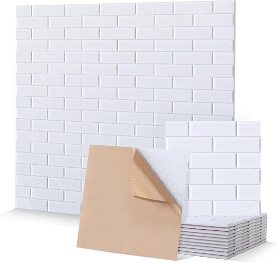 12 Pack Sound Proofing Panels, 12" x 12"x 0,4" Square,Acoustic Wall Panels Self-Adhesive Soundproofing Panels, Brick Look, High Density Acoustic Panels for Recording Studios, Home Office,White