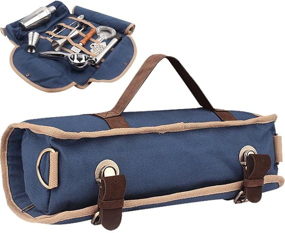 Portable Bartender Bag with Shoulder Strap Travel Bartender Bag Barware Set Roll Bag Bar Tool Storage for Camping Picnic Parties