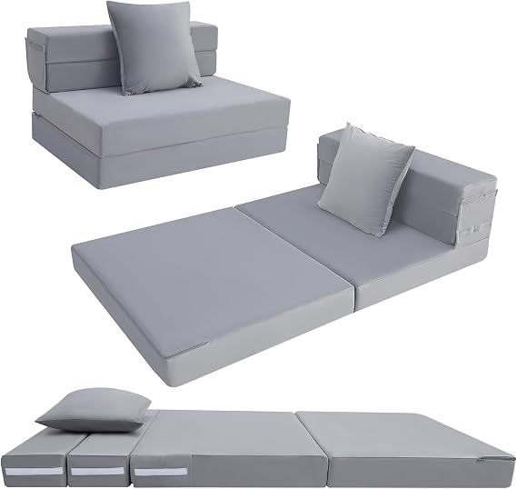 MeMoreCool Folding Floor Mattress Single, Fold Out Sofa Chair, Grey