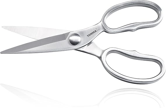 TONMA Kitchen Scissors All Purpose [Made in Japan], Japanese Solid All Stainless Steel Cooking Kitchen Shears Heavy Duty with Micro Serrated, Multipurpose Sharp Food & Herb Scissors Dishwasher Safe