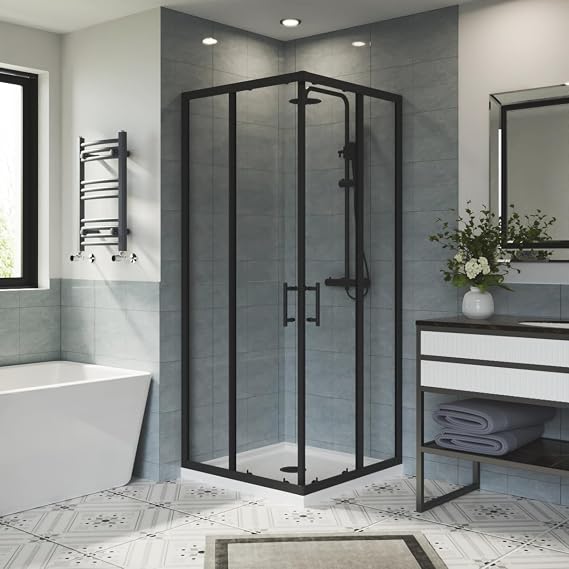 Aquariss Square Shower Enclosure Cubicle Sliding Doors Black 700 x 700 mm
