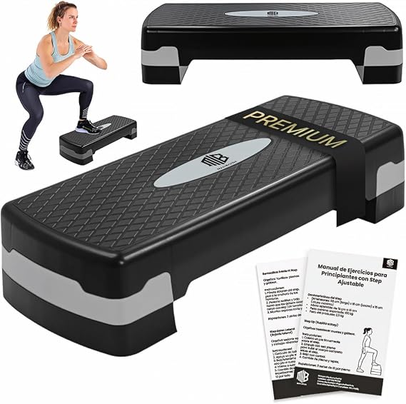 ManiBoom Adjustable Step Platform for Home Fitness with 2 Heights 10/15 cm – Stable Aerobic Step Weight Max. 100 kg – Non-Slip Step Fitness Platform for Home Gym 68 x 10 x 15 cm