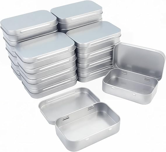 Goodma Rectangular Metal Empty Hinged Tins, 20 Pieces, 95x62x20mm, Silver