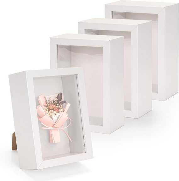 4 Pack White Shadow Box Frames 4x6 Inch, 5cm Depth
