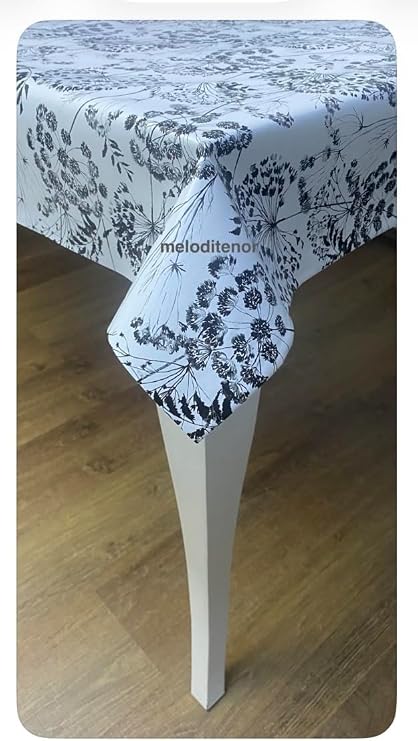 Kalın Astarlı kaymaz siyah cipso çiçekli pvc muşamba masa örtüsü Gri 100 x 140