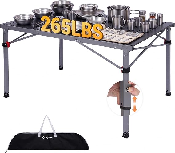 KingCamp Folding Camping Table,Up to 265lbs，60/70/80cm 3-Height Adjustable