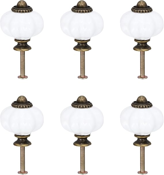 6 PCS Ceramic Drawer Knobs Vintage Pumpkin Cupboard Handles, Pumpkin Carving Decorative Door Knobs with Screws for Kitchen Cupboard Wardrobe Chest of Drawers and Furniture Hardware