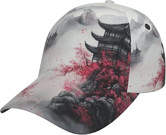 Japanese Tower Pattern Baseball Cap Unisex Adjustable Baseball Hats for Sports Outdoor Black, Black, One size