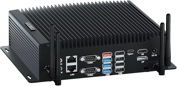 Mini Industrial PC Win11 Fanless Mini PC i5 10210U, 8GB RAM 256GB M.2 SSD, HD DP Type-C 4K Three Display, Dual RJ45 LAN 6 RS232 COM 8 USB WiFi BT Auto Power On
