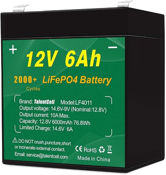 TalentCell LiFePO4-Akku LF4011 12V 6Ah 2000 Zyklen Wiederaufladbar 128V 768Wh Lithium-Eisenphosphat-Batterie