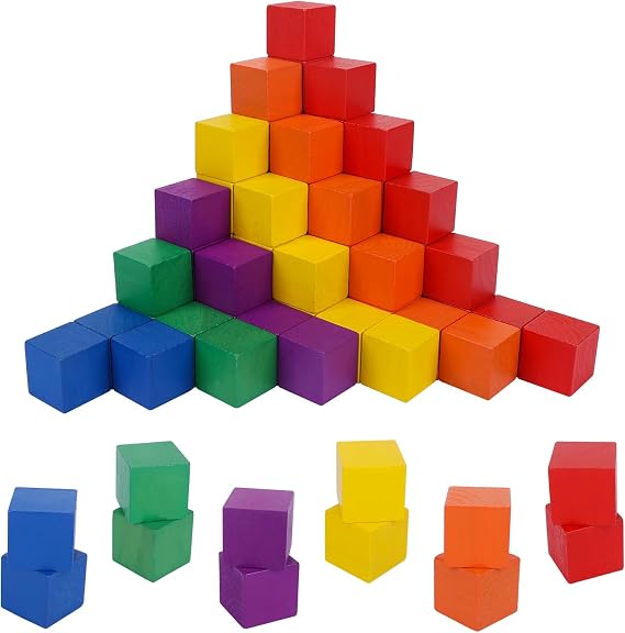 GOTHINK Cube Blocks Counting Sorting, 102 Pack 1 Inch Colorful Square Wooden Blocks, Unfinished Wood Building Block, Puzzle Making and DIY Craft Stacking Blocks Toys for Kids Adults Classroom