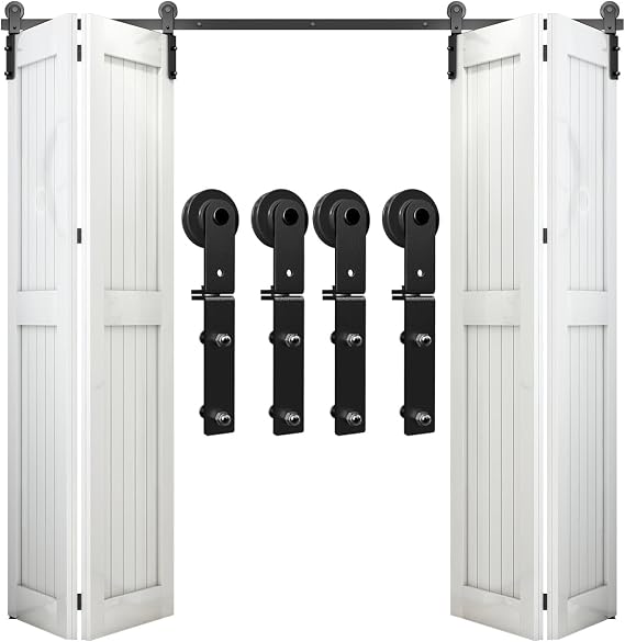 72"/6FT Bi-Folding Sliding Barn Door Hardware Kit for 4 Doors, Bi Fold Barn Door Hardware Fit Door Opening Width 68",Smoothly and Quietly,Easy to Install,No Door Panel (Side Mounted Hanger)