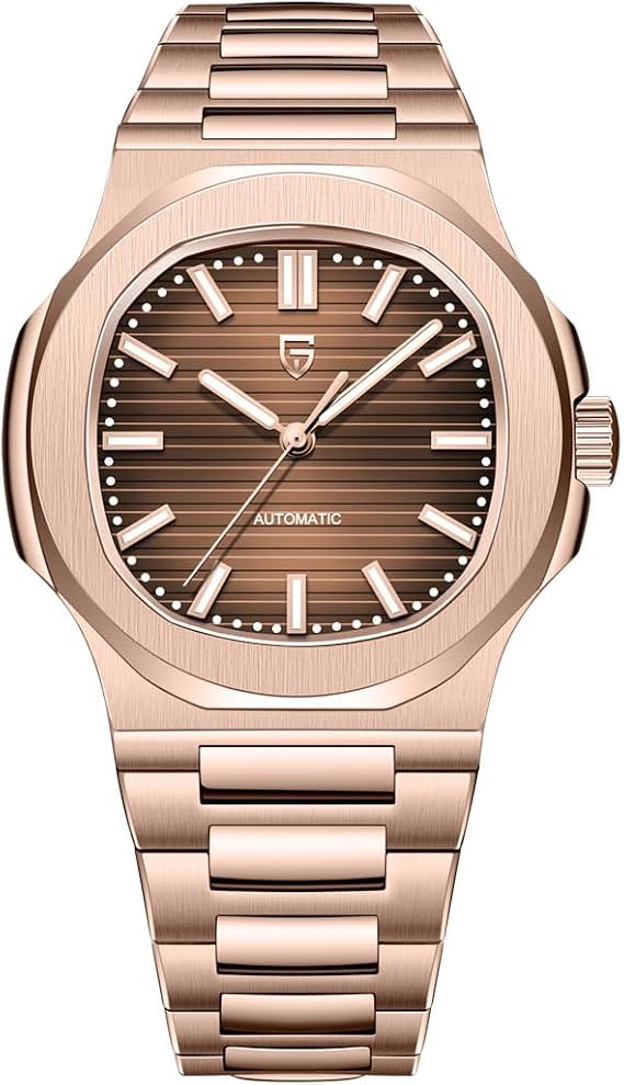 Pagani Design Automatic Watch for Men, Rose Gold 40mm Stainless Steel Minimalist Analog Gift Wristwatch with Synthetic Sapphire Dial Glass,100m Waterproof