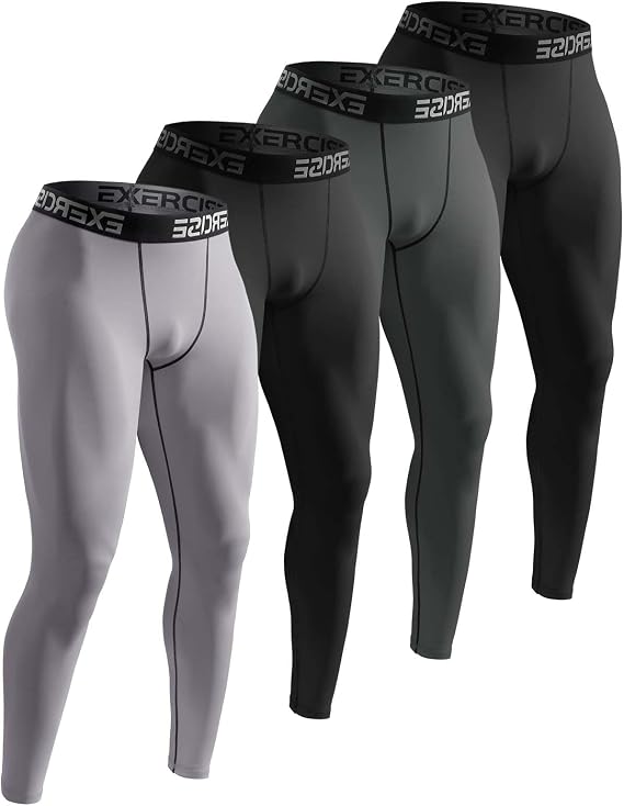 4 Pack Men’s Thermal Trousers Long Johns Warm Base Layer Thermal Underwear Bottom Leggings Fleece Lined Compression Pants for Ski, Outdoors,Hiking