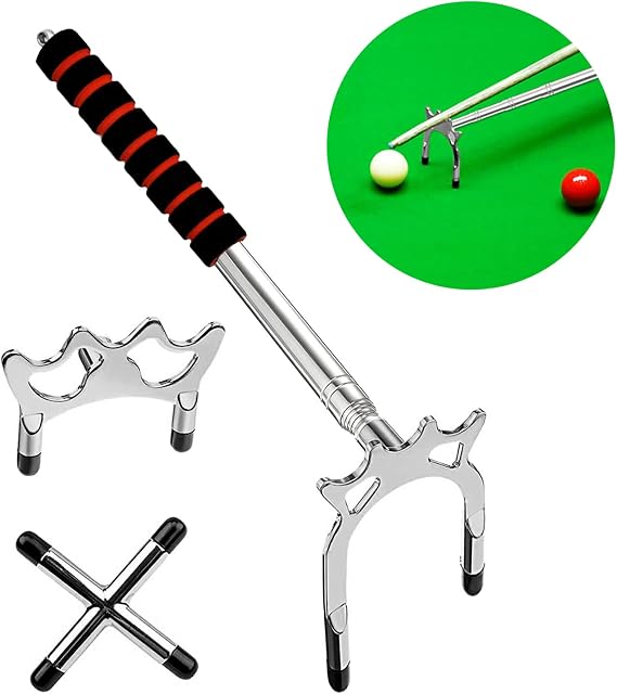 Retractable Billiards Cue Stick Bridge, Snooker Pool Cue Bridge with 3 Pieces Removable Brass Bridge Head, Pool Cue Holder Snooker Accessories Pool Table Accessory