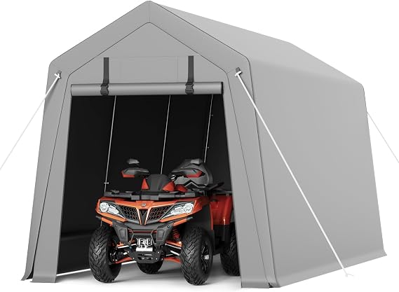 Car Storage Shelter Logic Shelter with 2 Roll-Up Zipper Doors Waterproof Heavy Duty Tarpaulin Storage Tent for ATV Motorcycle Bike Garden Tools Wood