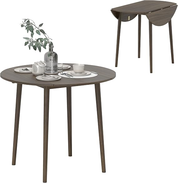 HOMCOM Folding Dining Table for 4 Round Drop Leaf Table, Modern, Grey