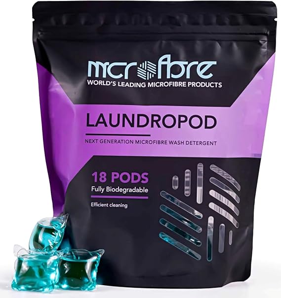 Microfibre Wash Detergent Pods - Restores & Cleans Up to 8kg of Towels Per Pod, Fully Biodegradable, Eco-Friendly Laundry Solution - 18 PODS
