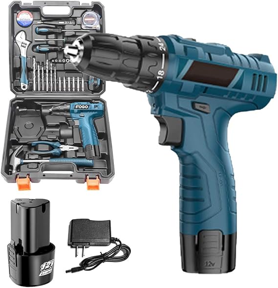 Cordless Drill Driver 12V 2 Speed Electric Screwdriver 28 Pcs Accessories Set for Brick, Wood, Steel, Masonry