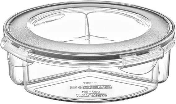 BUFFER® 1.35 Liter round Food Storage Container LC-500 with 3 Compartment Leak Proof Seal Lock Cover