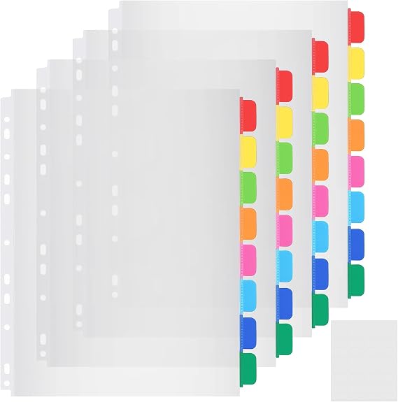 32 Pack A4 Ring Binder Dividers, Transparent Plastic Sleeves with Tabs