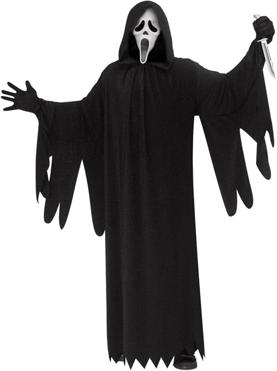 Fun World Ghost Face Mens 30th Anniversary Halloween Costume, One Size Fits Most, Black