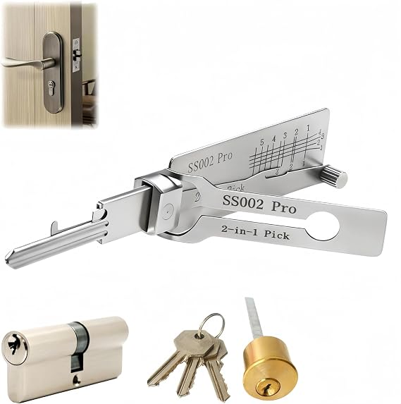 Master Key Decoder Lock Picking Tool,2-in-1 Stainless Steel Lock Pick