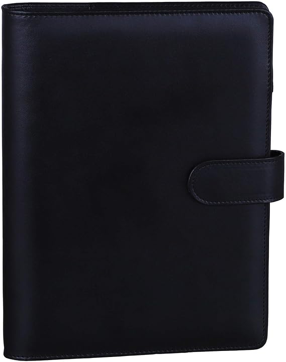 HAUTOCO PU Leather A5 Ring Binder Cover Refillable 6 Ring Budget Binder Notebook Organiser for A5 Refill Paper Insert for Office, School, and Travel, Black