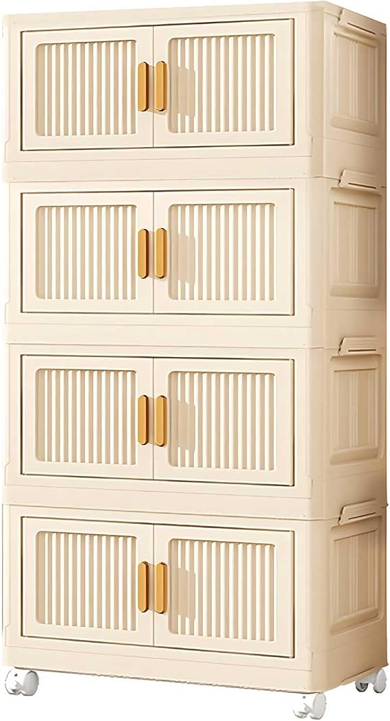 Plastic Storage Boxes with Lids - 25L*4 Stackable Storage Box on Wheels Foldable Plastic Drawers Collapsible Baskets Containers for Living Room Bedroom Organisation