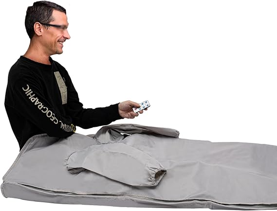 Far Infrared Sauna Blanket Dual Zone Remote Control 5 Layer Heating 650W UK Plug Adjustable 35 80C Portable Foldable for Home Spa Detox Body Shaping Relaxation Gift (Silver)