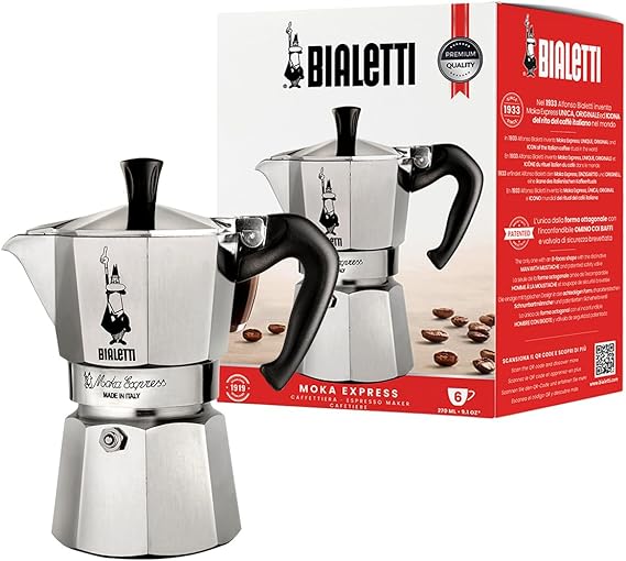 Bialetti Moka Express Aluminium Stovetop Coffee Maker (6 Cup)