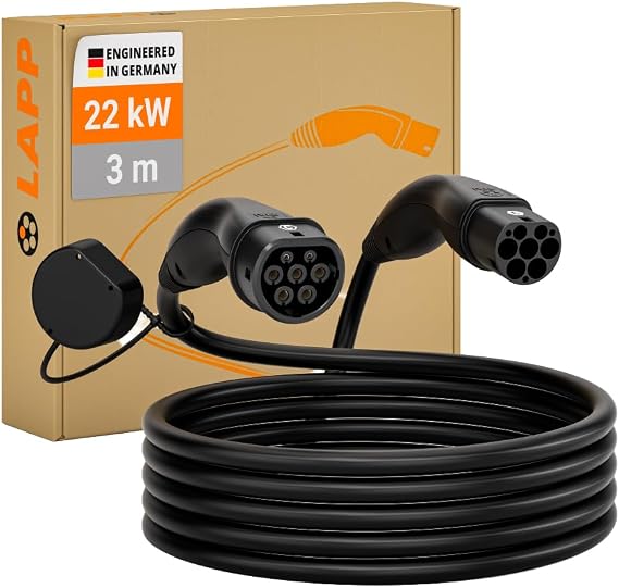 Lapp Mobility Type 2 Charging Cable 22 kW / Smooth / 32 A / 3-Phase / E-Car Charging Cable / Mode 3 / 3 m