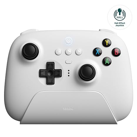8Bitdo Ultimate 2.4G Wireless Controller Hall Effect Joystick Update Gaming Controller with Charging Dock for PC Android Steam Deck & Apple (White)