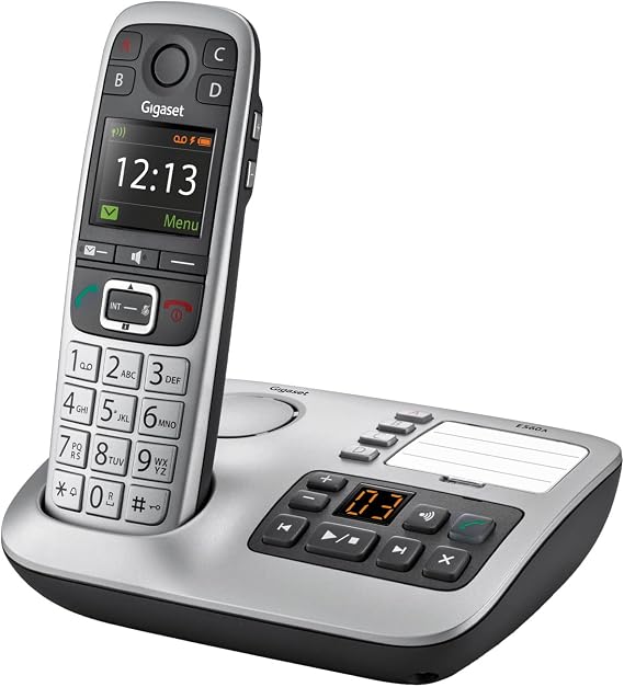 Gigaset E560A - Premium Big Button Cordless Home Phone with Answering Machine, Nuisance Call Block and 4 SOS keys, silver/black