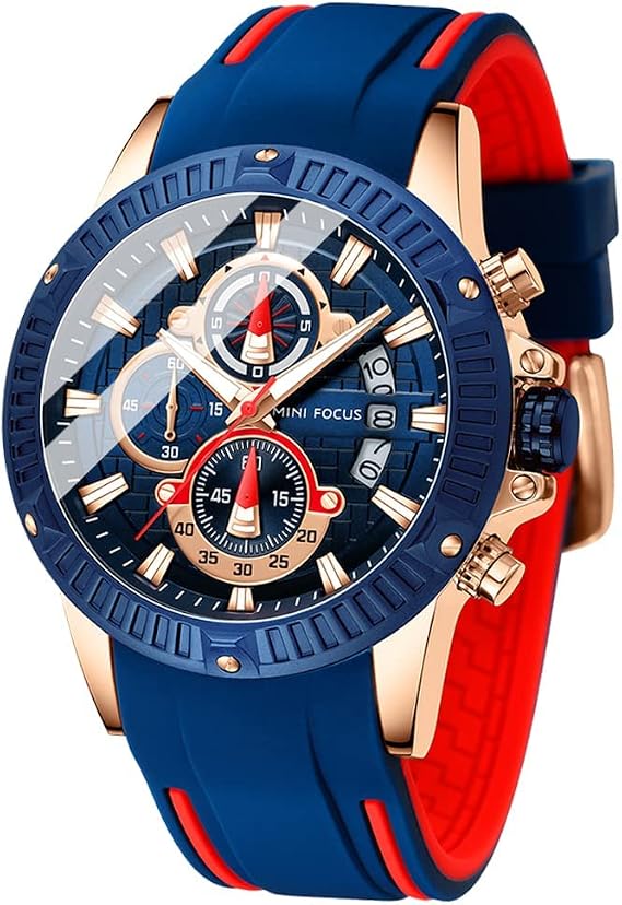 MF MINI FOCUS Mens Chronograph Waterproof Sports Analog Quartz Silicone Band Fashion Wrist Watch for Men