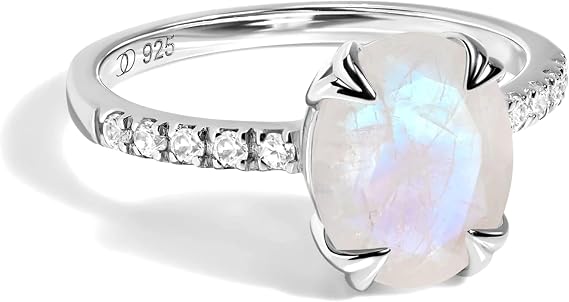 Moon Magic - Authentic Rainbow Moonstone, Ruby, Garnet, Rose Quartz, Obsidian, Amethyst, Opal Rings/Real 925 Sterling Silver - 18k Rose Gold Rings for Women/Genuine Jewelry