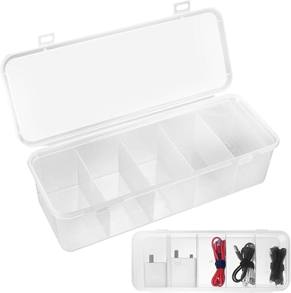2 Pcs Cable Management Boxes With 5 Compartments, Data Cable Storage Box
